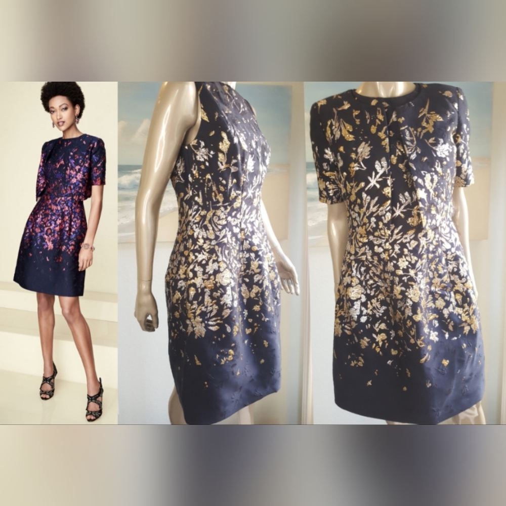 $4,000 NEW OSCAR DE LA RENTA SILK BLUE GOLD DRESS SUIT 8